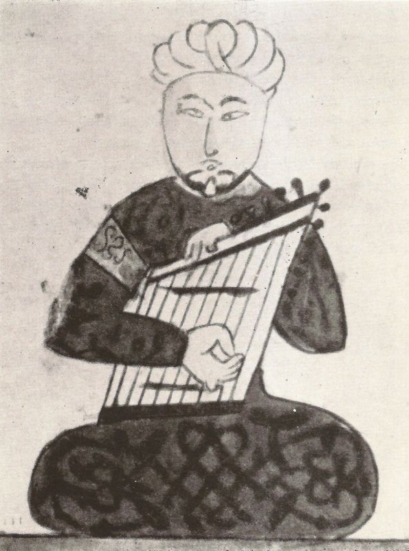 Szantír-ábrázolás a Kashf al-Ghumúm kéziratban (Egyiptom, 14. század)