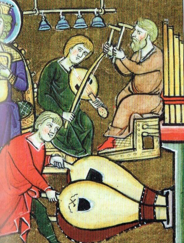 Cymbalonon játszó zenész a Beatae Elisabeth zsoltárban (Anglia, 13. század)