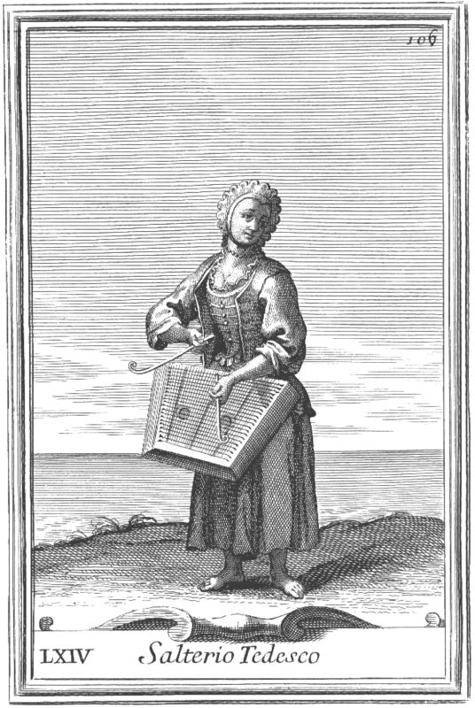 Salterio tedesco ábrázolása a Gabinetto Armonico-ban (Bonanni, 1722)