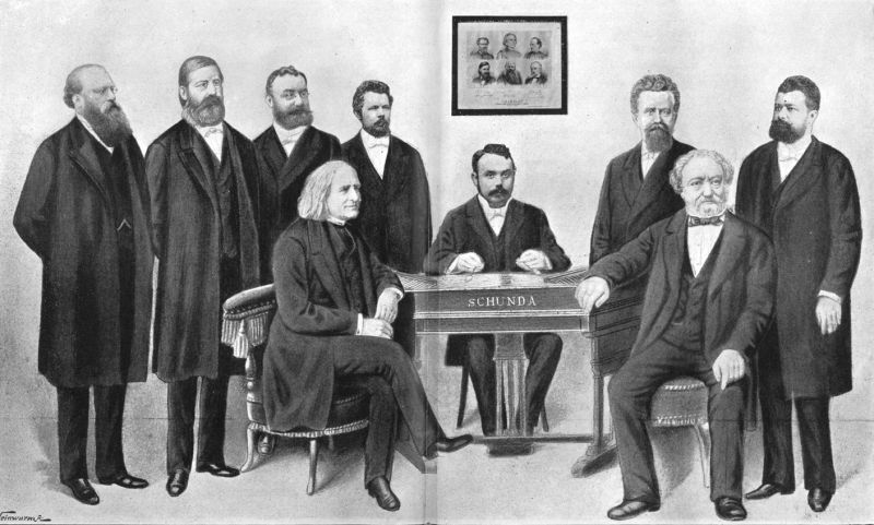 Az első pedálcimbalom „1874”-es bemutatása (Schunda, 1906)
