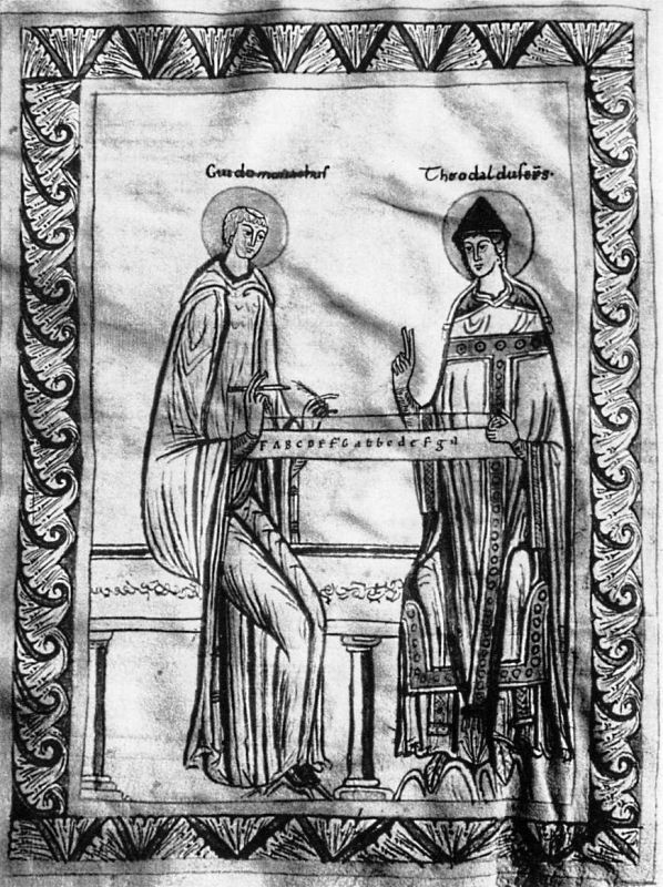 4._kep_Arezzo-i_Guido_es_Theobald_puspok_a_monochordot_tanulmanyozzak.