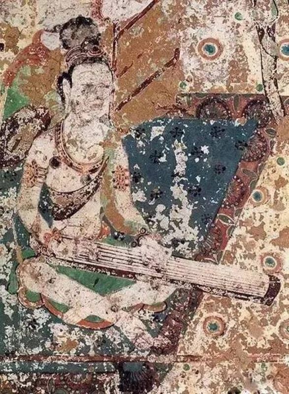 18._kep_Kucsin_citeran_jatszo_zenesz_abrazolasa_Tunhuang_Barlangtemlom_freskojan___(618___907)