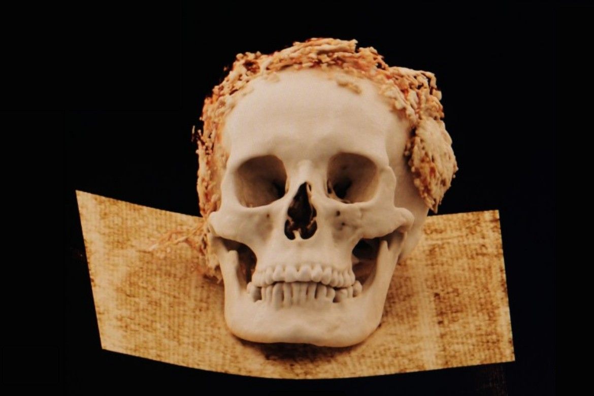 A múmia koponyáját ábrázoló 3D-s CT-rekonstrukció. Fotó: Gerber Dániel
