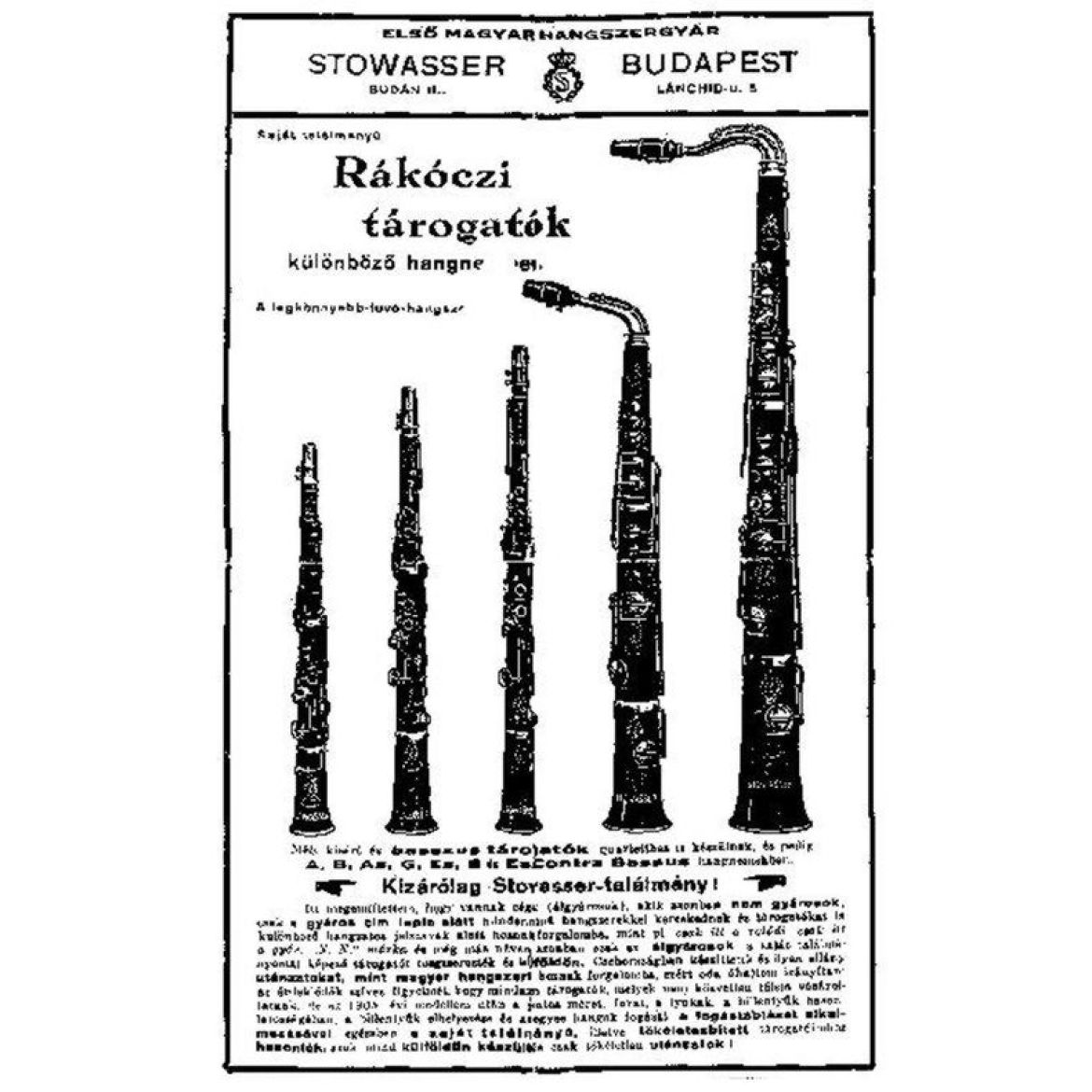 Stowasser János újsághirdetésben mutatja be a tárogató különböző típusait