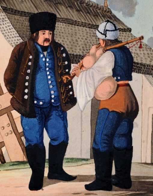 Duplasípszáras dudaábrázolás csikófejes kontrasípszárral Jovan Pačić színes akvarelljén. (1808)